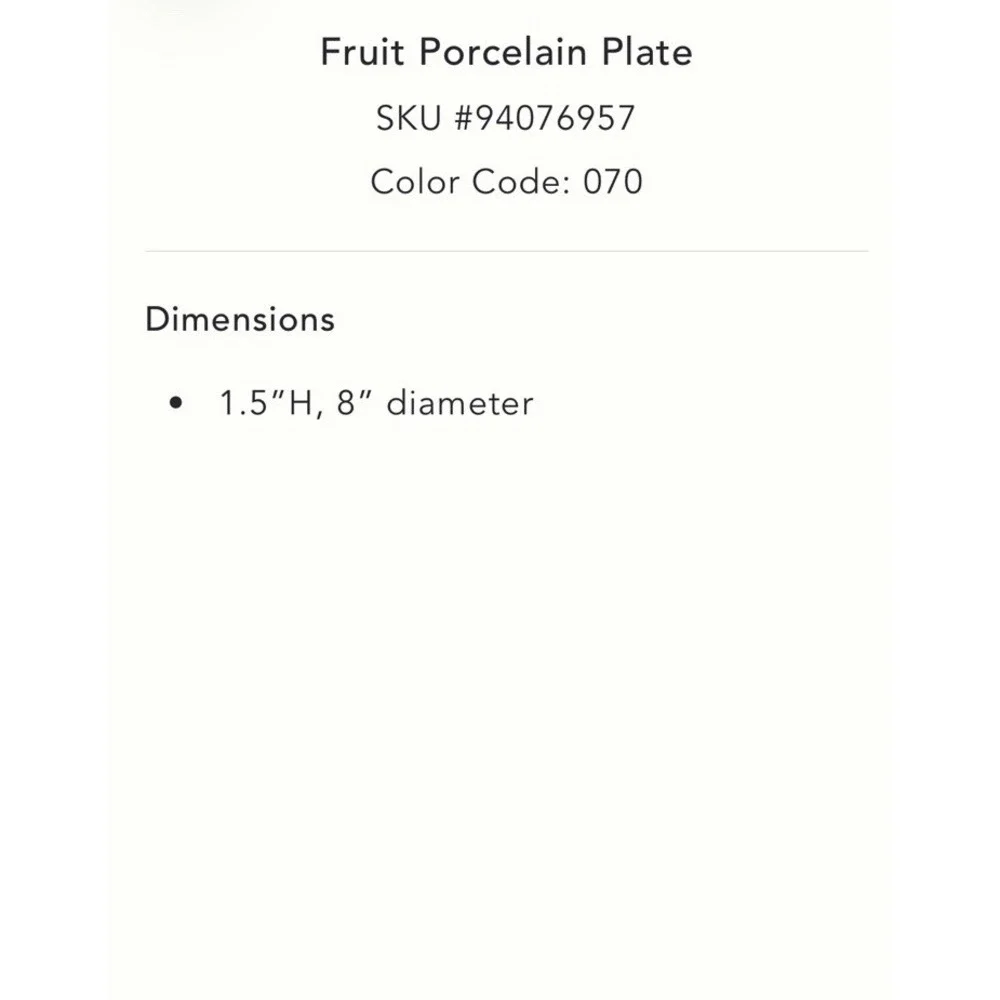 Anthropologie Fruit Pattern Porcelain Dessert Plate Gold Detailing 8